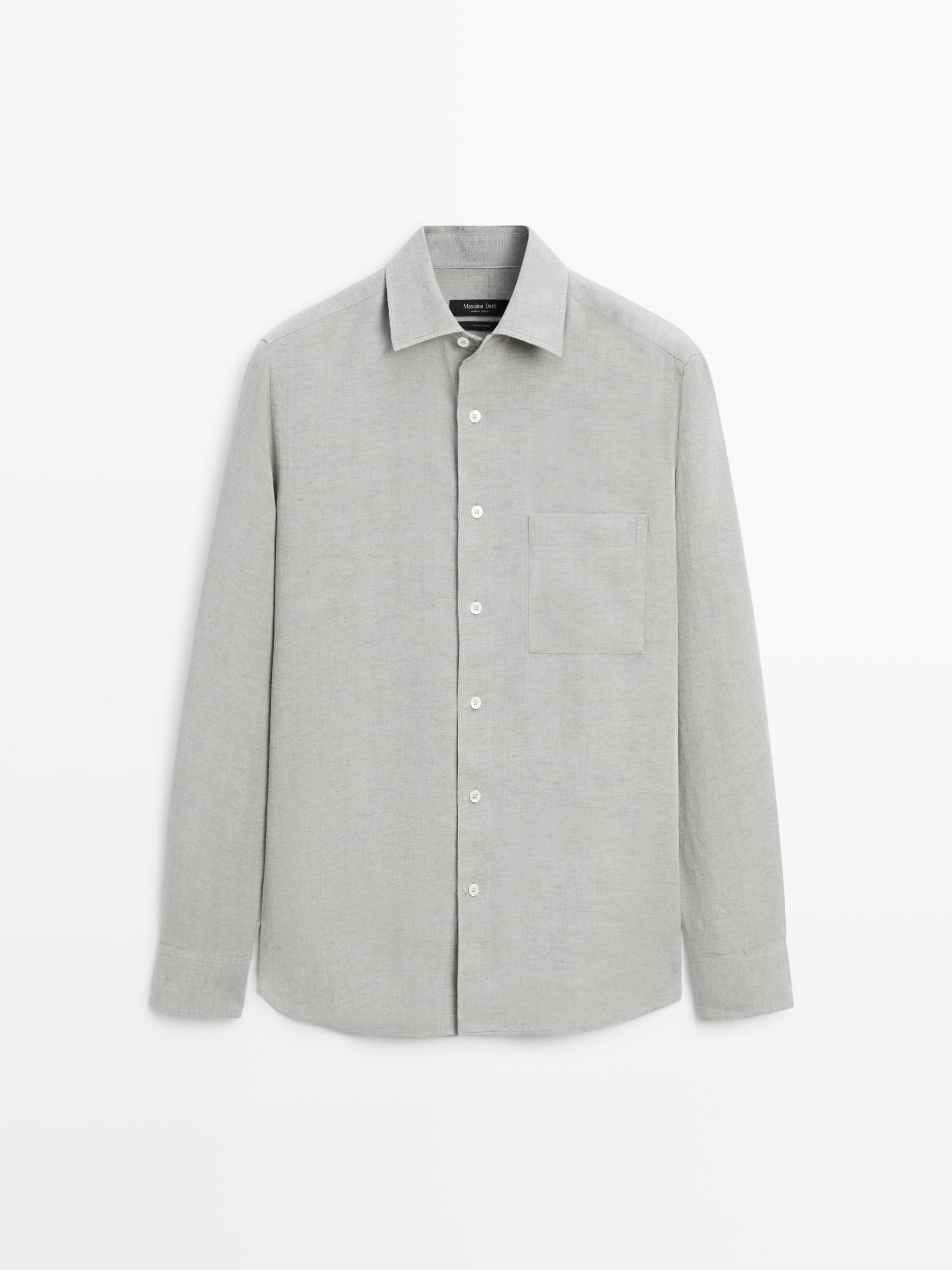 100% linen regular fit shirt with pocket